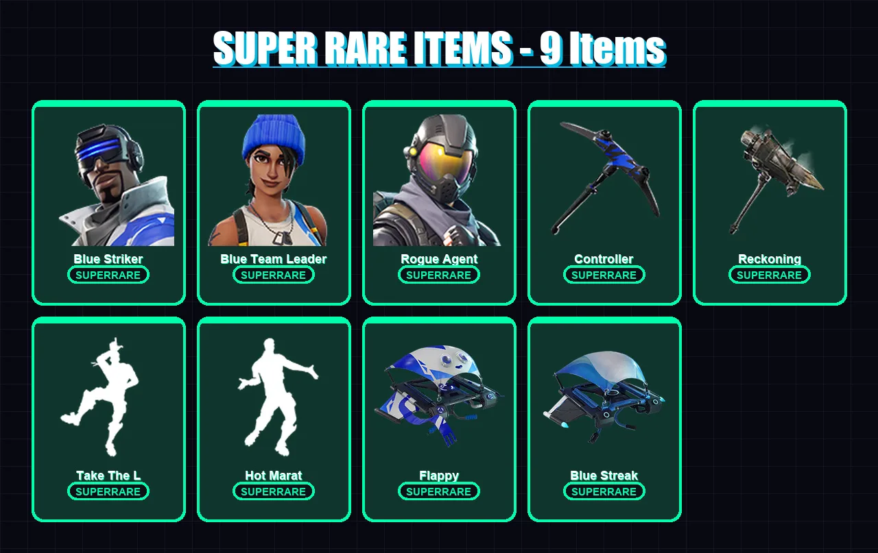 [PC/XBOX/PSN] | Blue Striker | Blue Team Leader | Rogue Agent | Ruin | Ragnarok | 51 skin | 30 pickaxe | 53 emote | 35 glider | Lv424