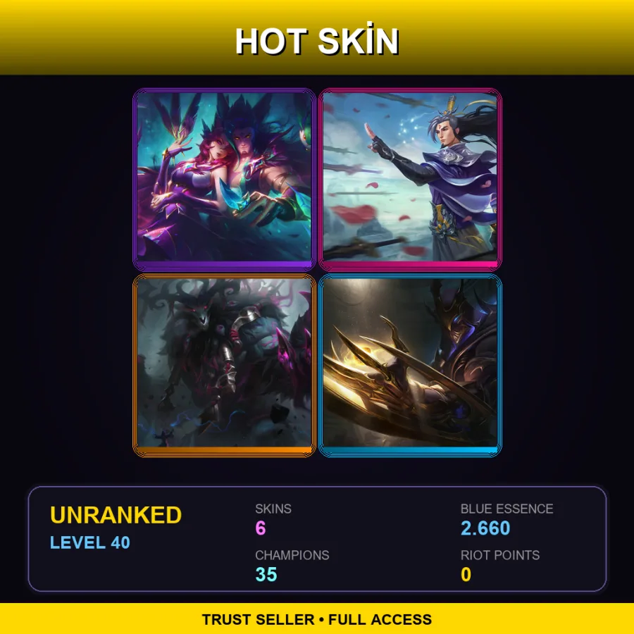 EUW | Lv40 | Unranked | 6 Skin | 35 Champ — LoL account