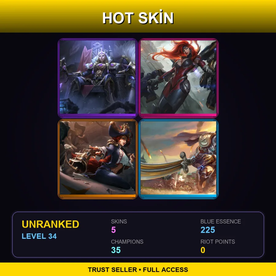 LAS | Lv34 | Unranked | 5 Skin | 35 Champ — LoL account