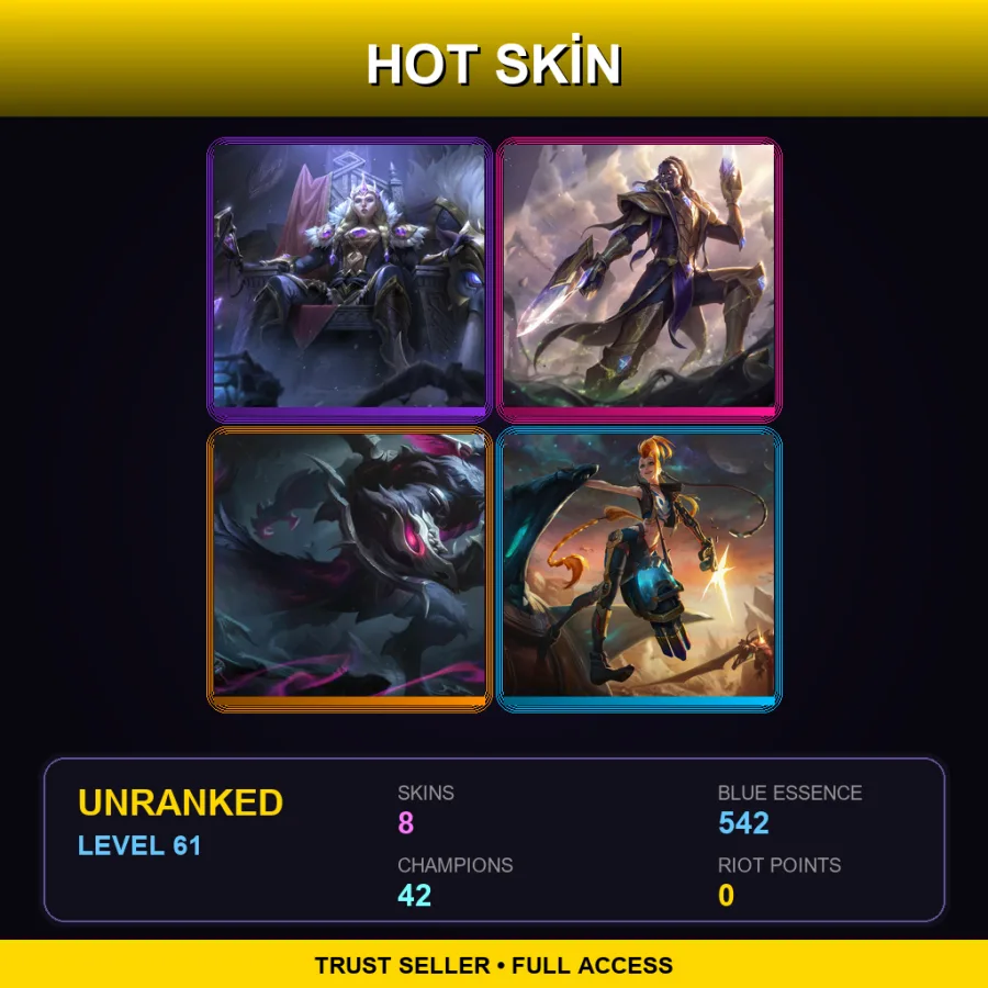 LAS | Lv61 | Unranked | 8 Skin | 42 Champ — LoL account