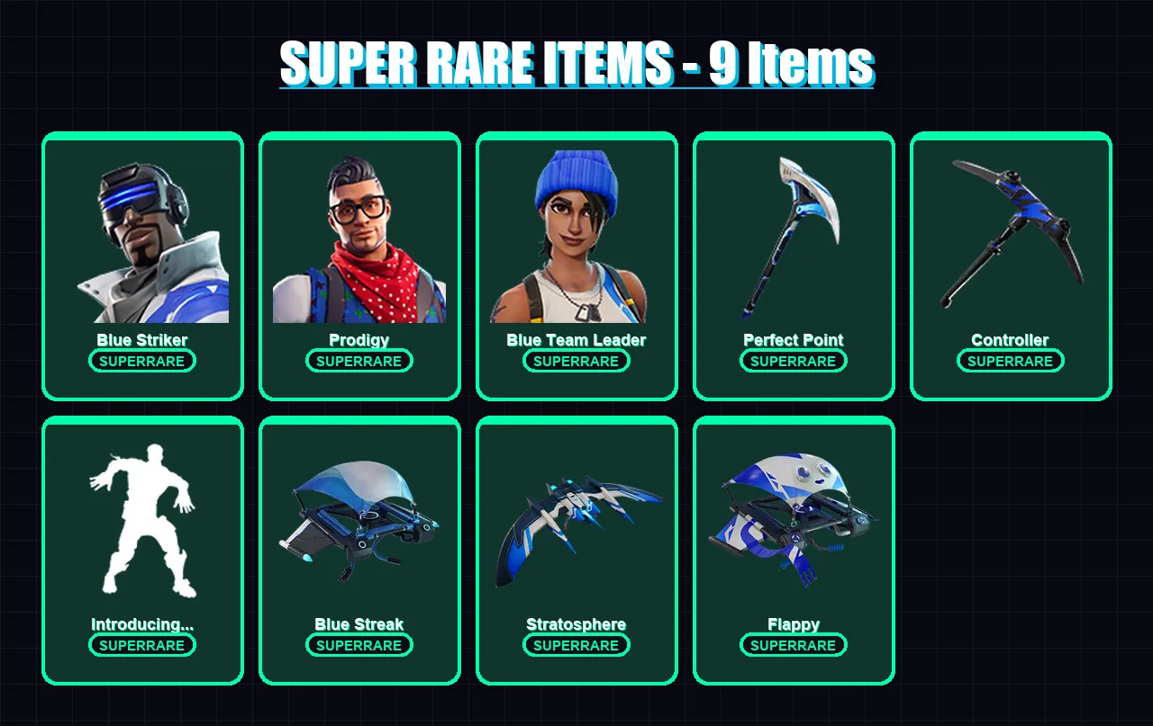[PS4/PS5/PC] | Blue Striker | Prodigy | Blue Team Leader | The Imagined | Ronin | 36 skin | 40 pickaxe | 31 emote | 35 glider | Lv531
