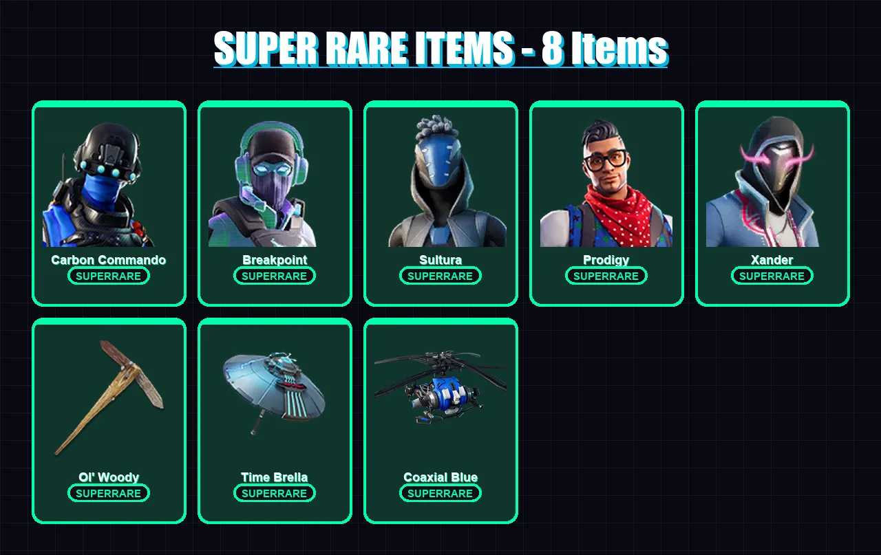 [PC/XBOX/PSN] | Carbon Commando | Breakpoint | Sultura | Prodigy | Xander | 156 skin | 162 pickaxe | 127 emote | 114 glider | Lv2207