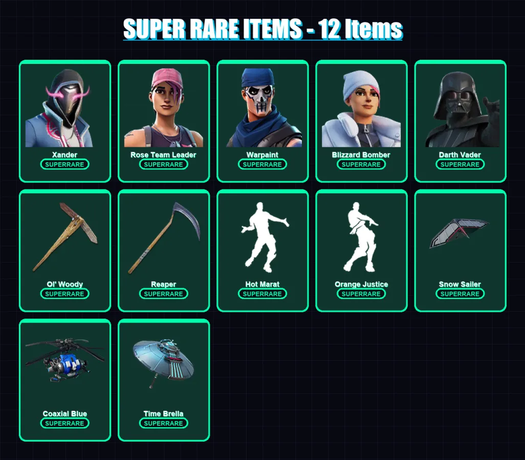 [PS4/PS5/XBOX/PC] | Xander | Rose Team Leader | Warpaint | Blizzard Bomber | Darth Vader | 159 skin | 241 pickaxe | 216 emote | 210 glider | Lv3469