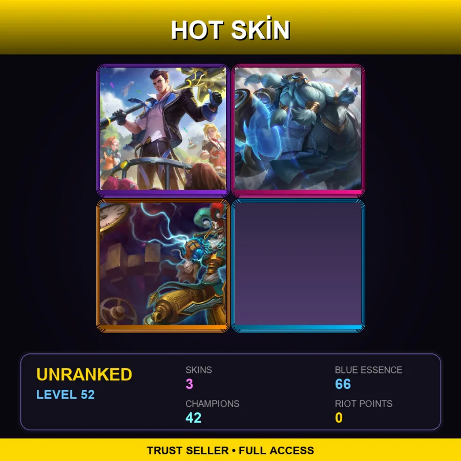 SG | Lv52 | Unranked | 3 Skin | 42 Champ — LoL account