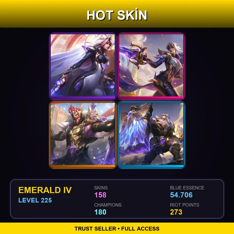 EUW | Lv225 | Emerald IV | 158 Skin | 180 Champ