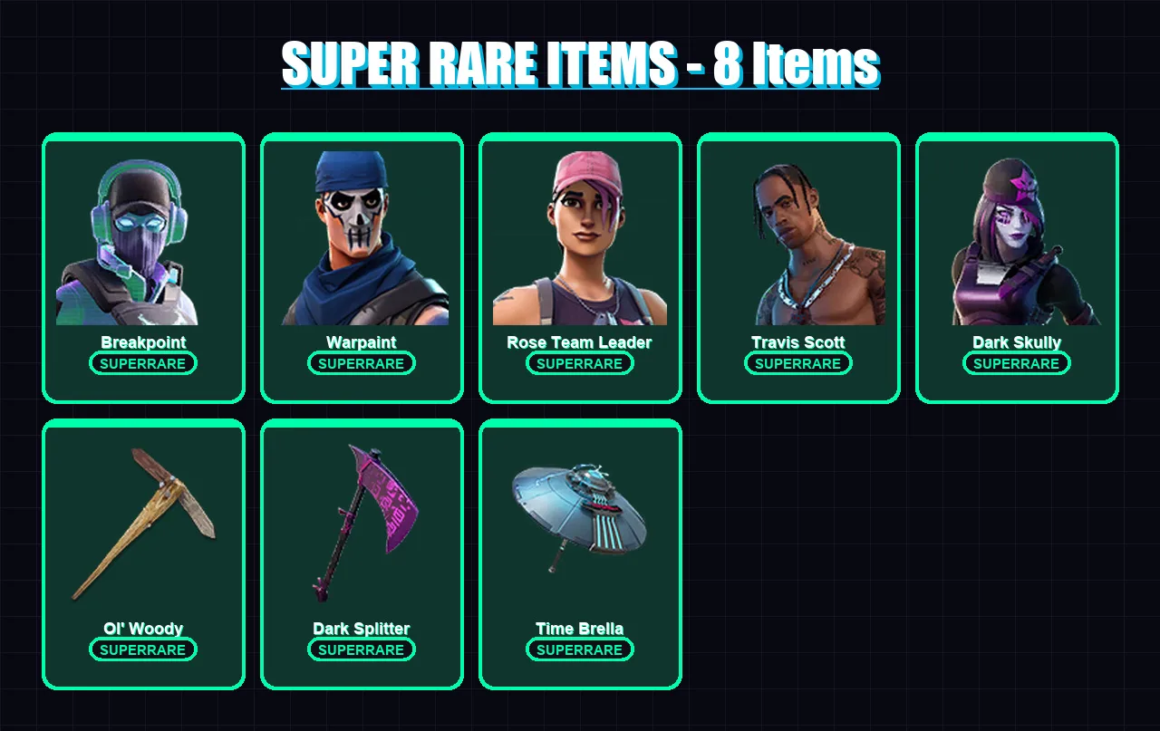 [PC/XBOX/PSN] | Breakpoint | Warpaint | Rose Team Leader | Travis Scott | Dark Skully | 204 skin | 245 pickaxe | 195 emote | 196 glider | Lv2590