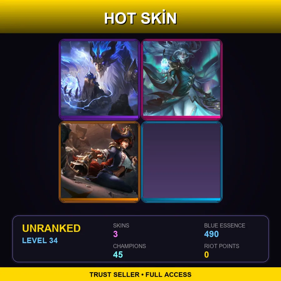 EUW | Lv34 | Unranked | 3 Skin | 45 Champ