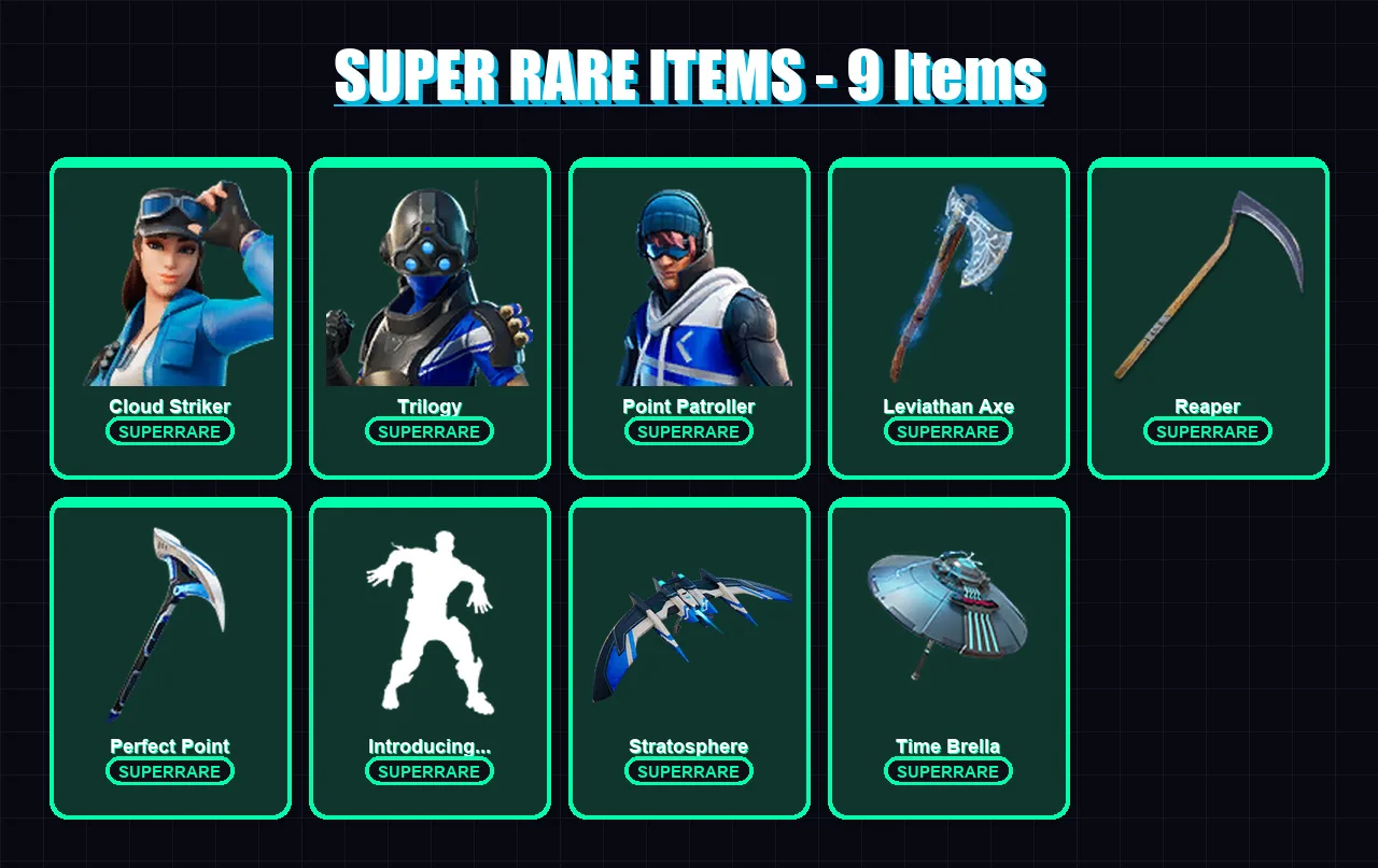 [PC/PSN] | Cloud Striker | Trilogy | Point Patroller | Renzo the Destroyer | Mizuki | 149 skin | 172 pickaxe | 131 emote | 115 glider | Lv2307