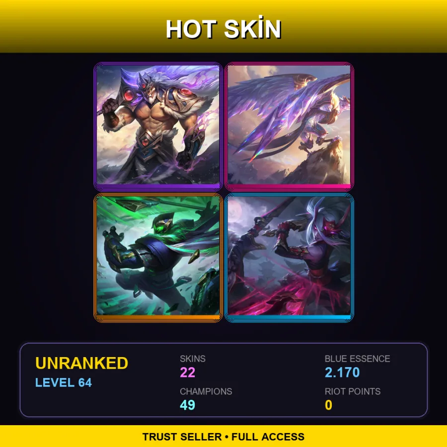 LAS | Lv64 | Unranked | 22 Skin | 49 Champ — LoL account