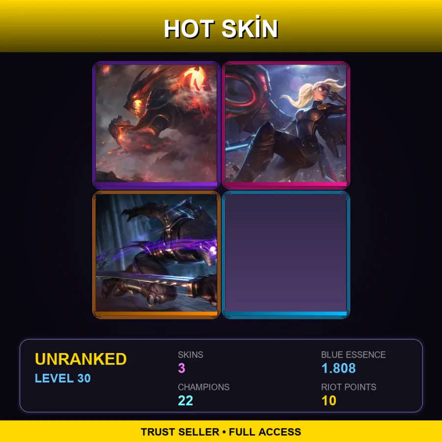 EUNE | Firefang Warwick | Riot Kayle | Assassin Master Yi | 3 Skin | 22 Champ | Lv30