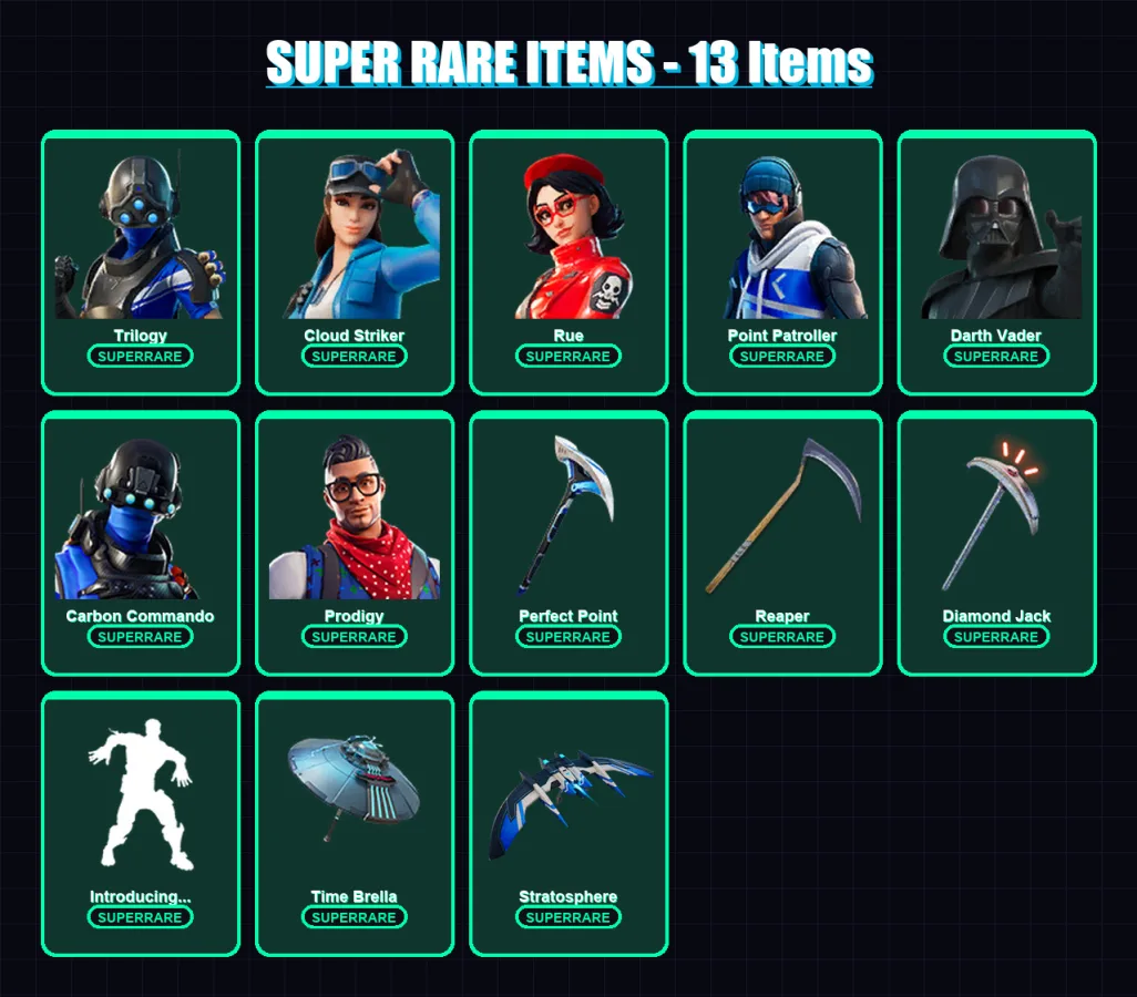 [PC/XBOX/PSN] | Trilogy | Cloud Striker | Rue | Point Patroller | Darth Vader | 281 skin | 296 pickaxe | 271 emote | 196 glider | Lv2800