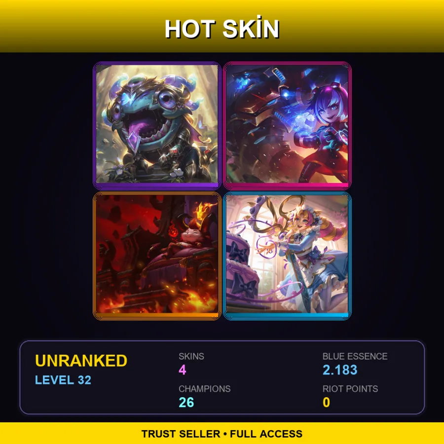 VN | Lv32 | Unranked | 4 Skin | 26 Champ — LoL account