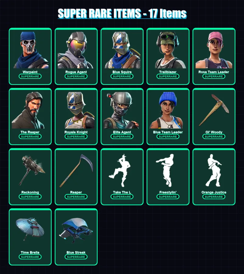 [PC/XBOX] | Warpaint | Rogue Agent | Blue Squire | Trailblazer | Rose Team Leader | 120 skin | 109 pickaxe | 84 emote | 91 glider | Lv1012 — Fortnite account