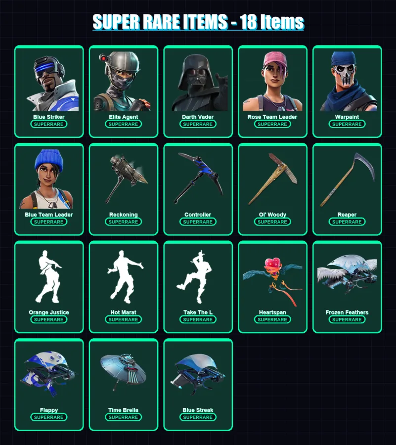 [PC/PSN] | Blue Striker | Elite Agent | Darth Vader | Rose Team Leader | Warpaint | 228 skin | 232 pickaxe | 197 emote | 188 glider | Lv3268