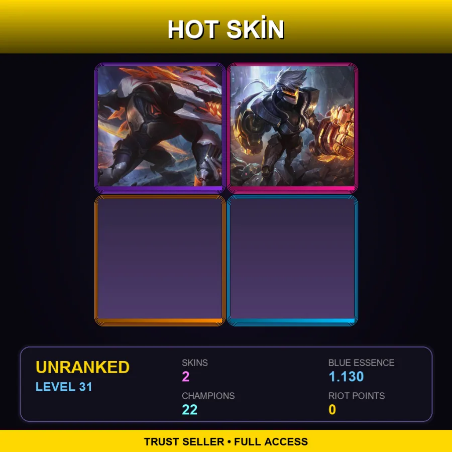 EUW | Lv31 | Unranked | 2 Skin | 22 Champ — LoL account