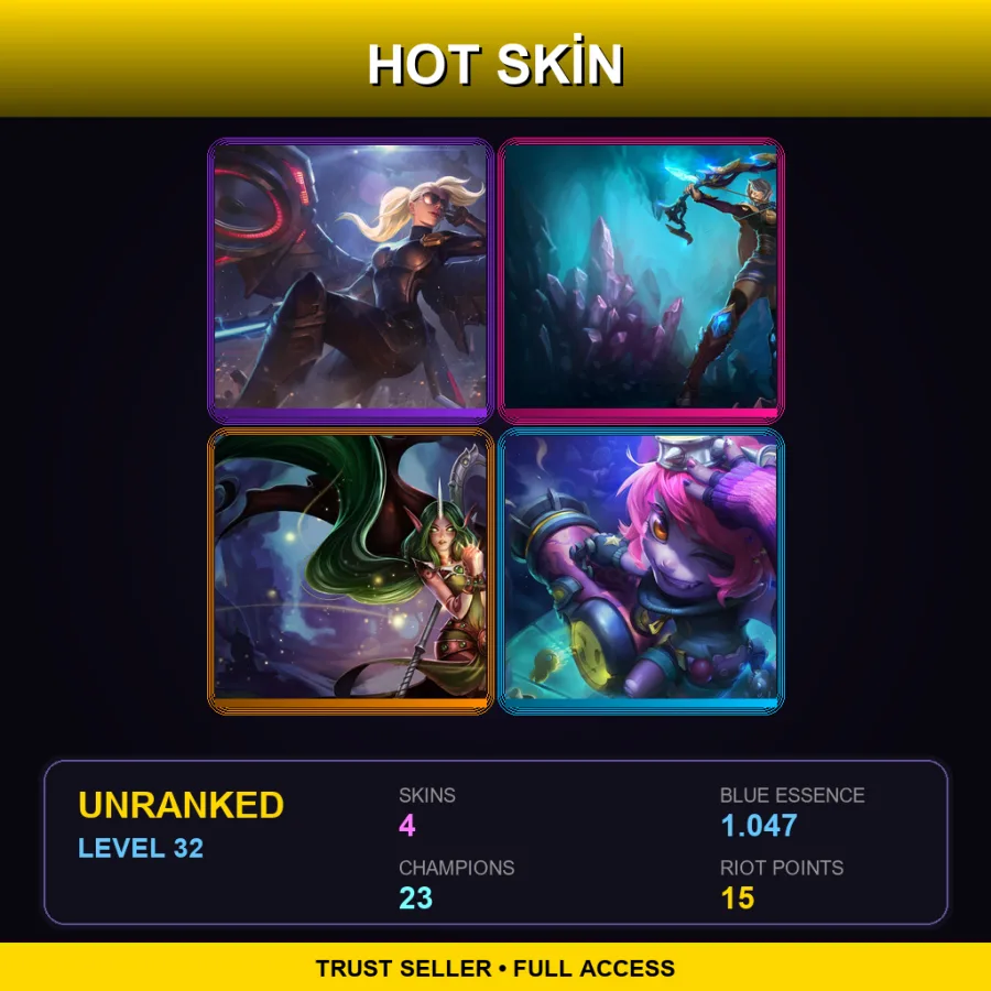 EUW | Lv32 | Unranked | 4 Skin | 23 Champ — LoL account