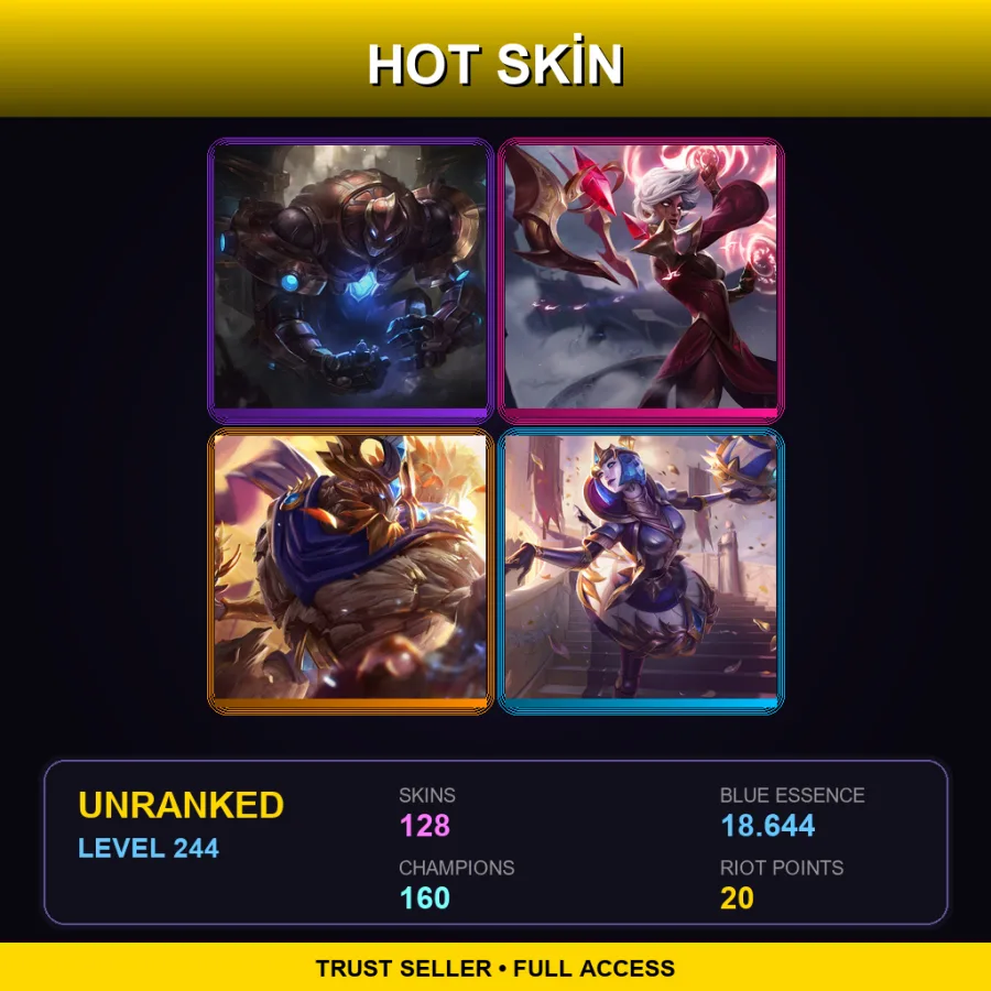 SG | Lv244 | Unranked | 128 Skin | 160 Champ — LoL account