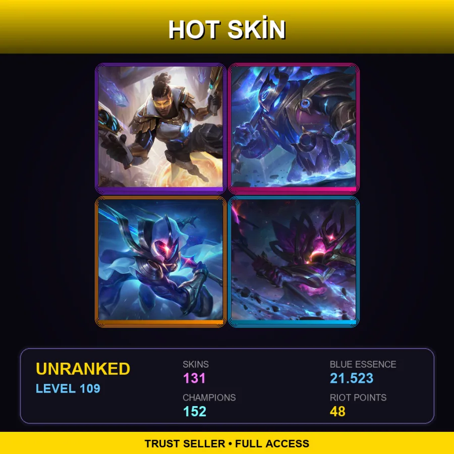 OCE | Lv109 | Unranked | 131 Skin | 152 Champ — LoL account