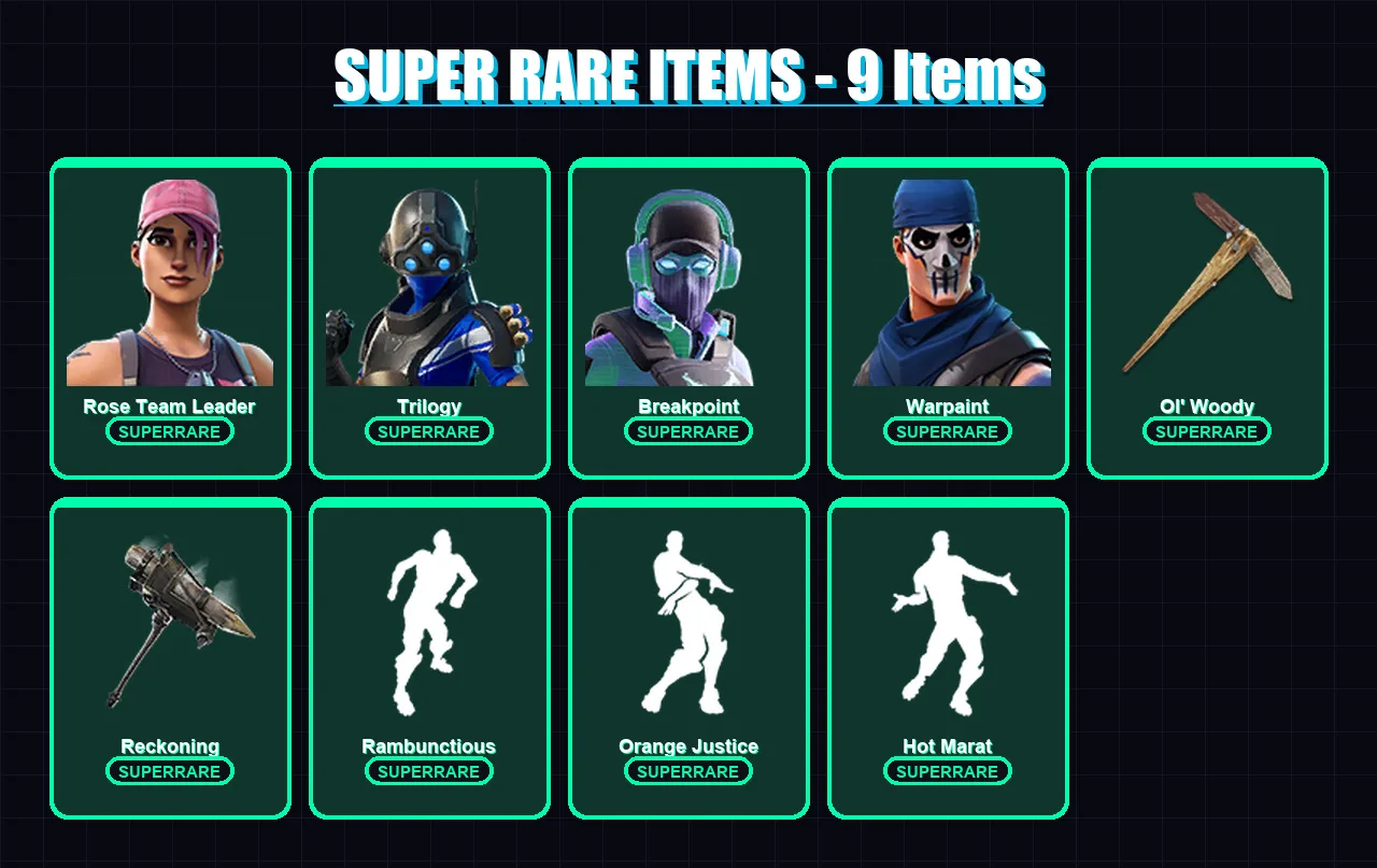 [PC/XBOX/PSN] | Rose Team Leader | Trilogy | Breakpoint | Warpaint | Catalyst | 177 skin | 145 pickaxe | 222 emote | 124 glider | Lv1832