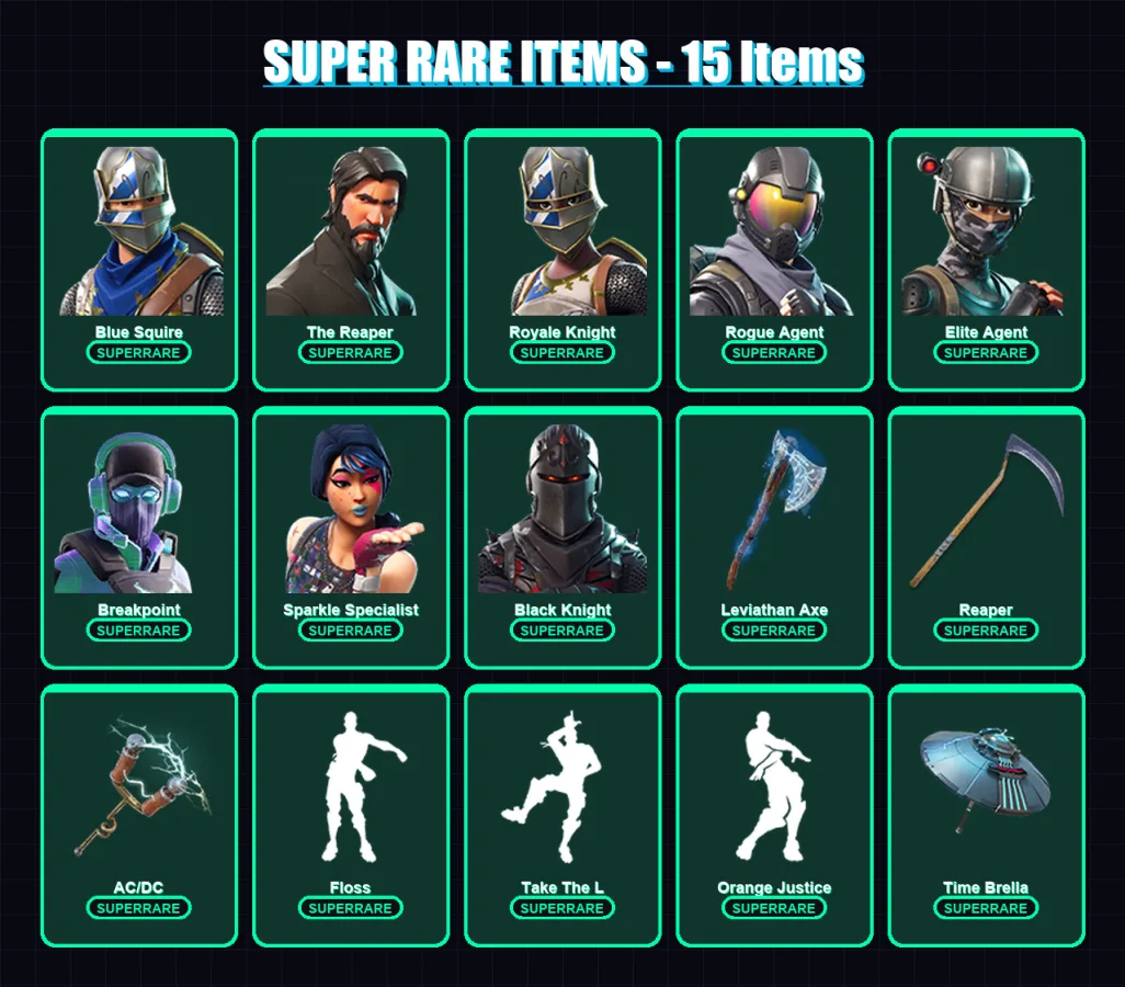 [PS4/PS5/PC] | Blue Squire | The Reaper | Royale Knight | Rogue Agent | Elite Agent | 155 skin | 122 pickaxe | 109 emote | 108 glider | Lv1587