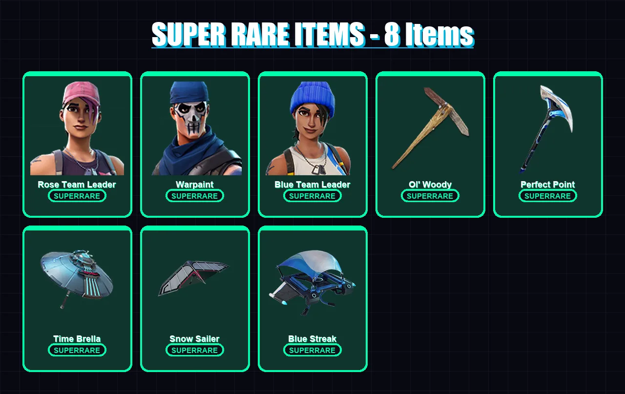 [PC/PSN] | Rose Team Leader | Warpaint | Blue Team Leader | Twyn | Joey | 114 skin | 127 pickaxe | 130 emote | 94 glider | Lv1002