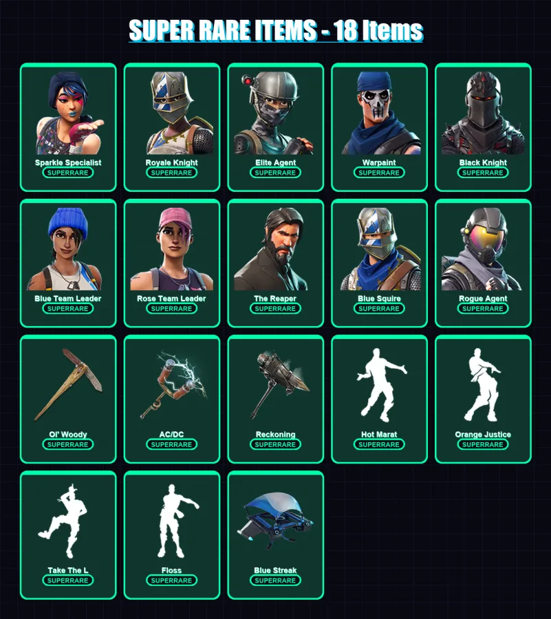 [PC/XBOX/PSN] | Sparkle Specialist | Royale Knight | Elite Agent | Warpaint | Black Knight | 64 skin | 47 pickaxe | 63 emote | 51 glider | Lv631