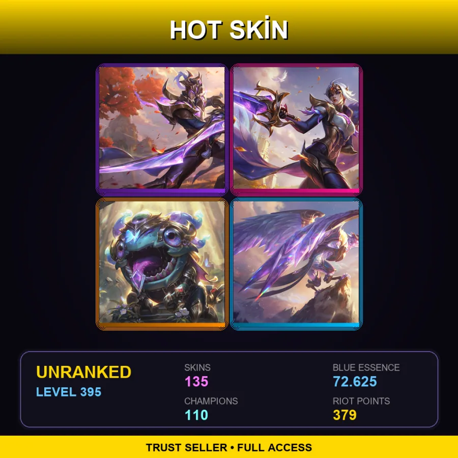 NA | Lv395 | Unranked | 135 Skin | 110 Champ — LoL account