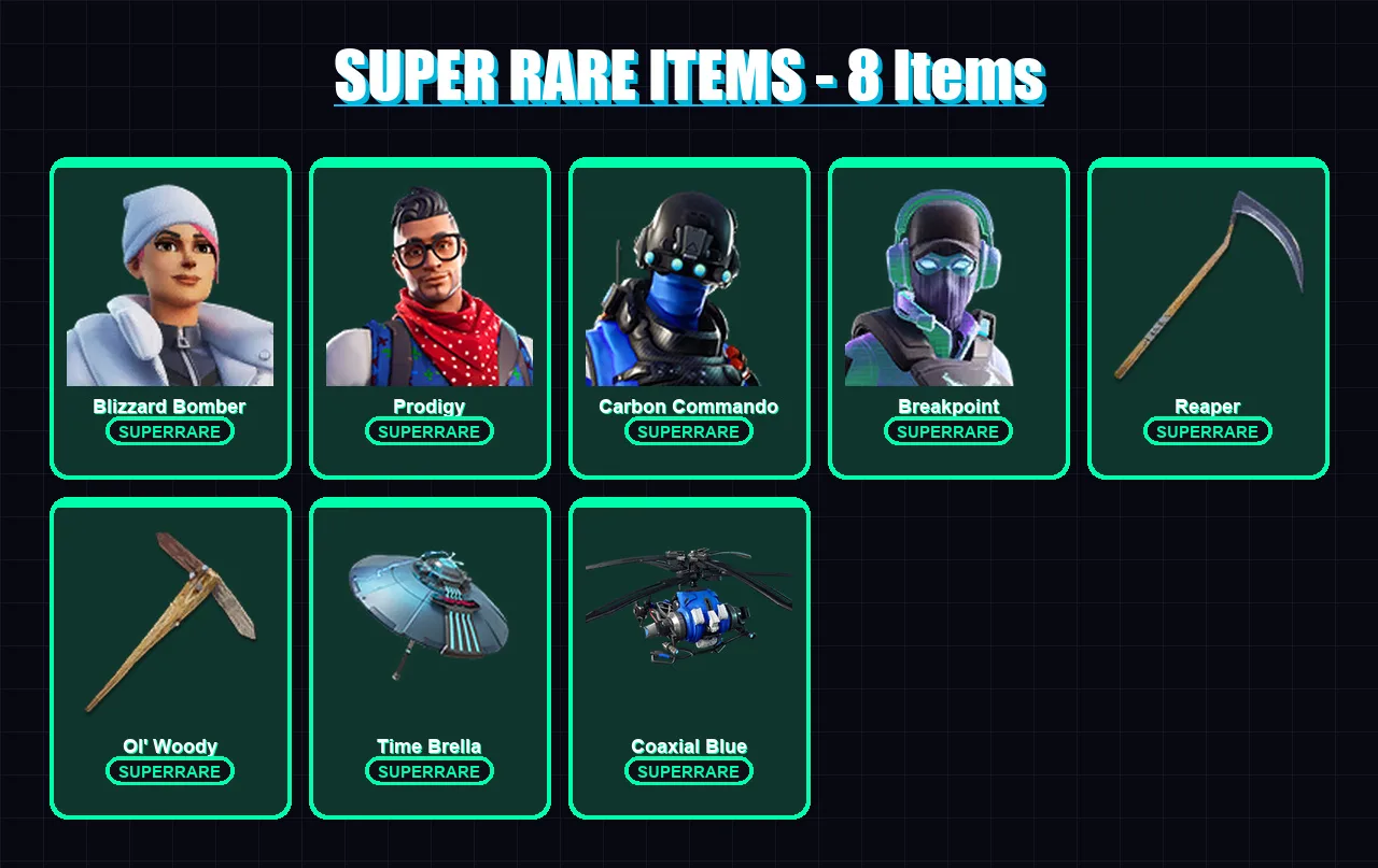 [PC] | Blizzard Bomber | Prodigy | Carbon Commando | Breakpoint | Spire Assassin | 193 skin | 223 pickaxe | 149 emote | 145 glider | Lv1978