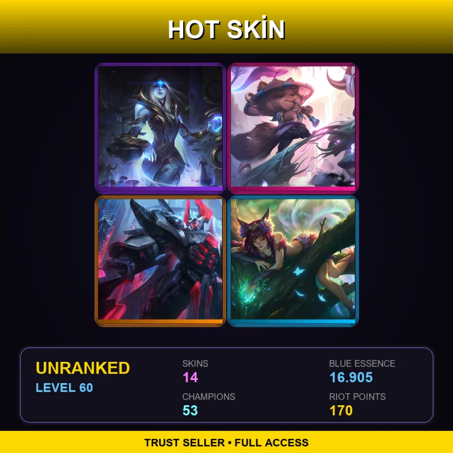 EUW | Lv60 | Unranked | 14 Skin | 53 Champ