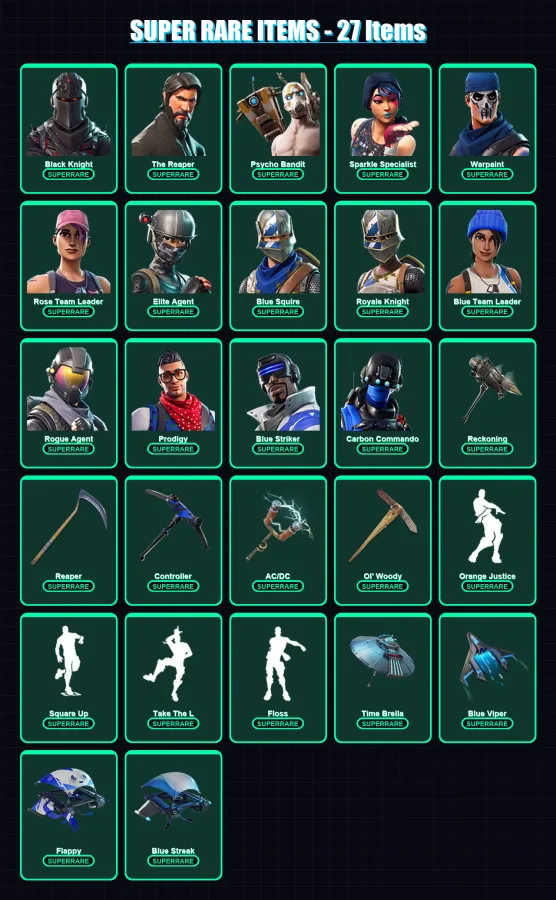 [PC/XBOX/PSN] | Black Knight | The Reaper | Omega | Psycho Bandit | Sparkle Specialist | 100 skin | 98 pickaxe | 115 emote | 95 glider | Lv1262