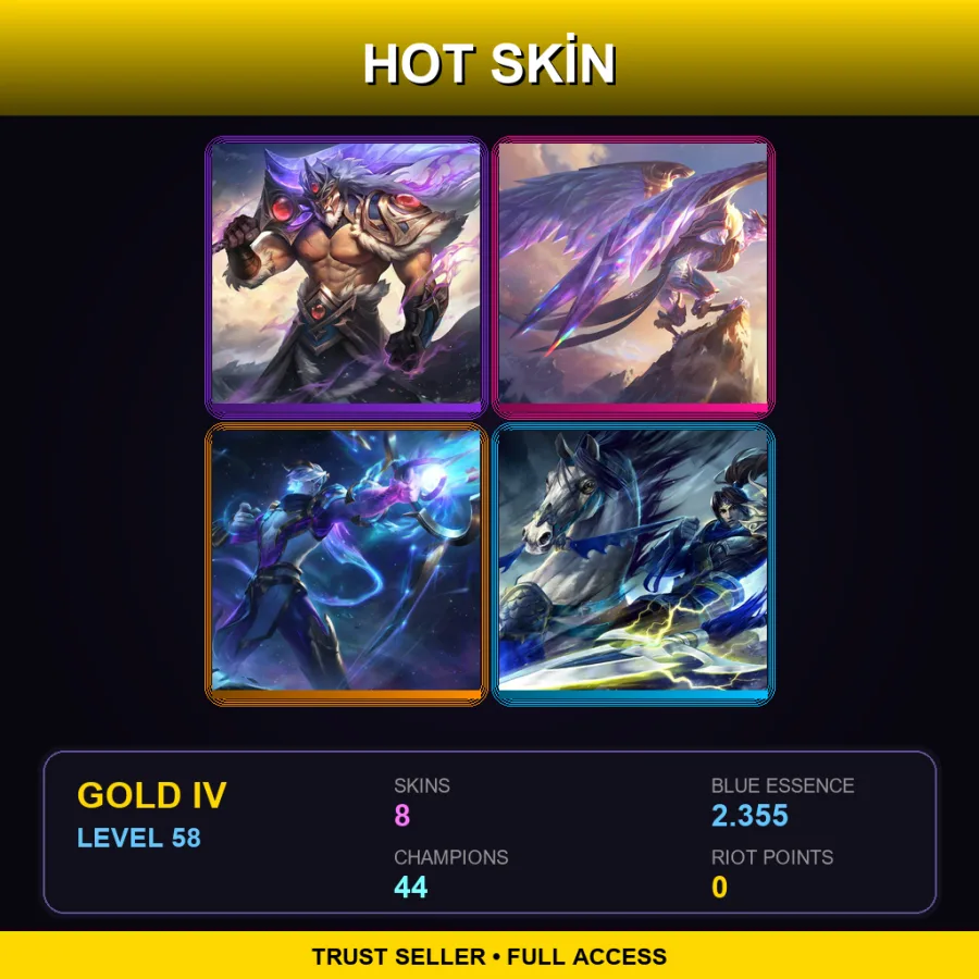 EUW | Lv58 | Gold IV | 8 Skin | 44 Champ