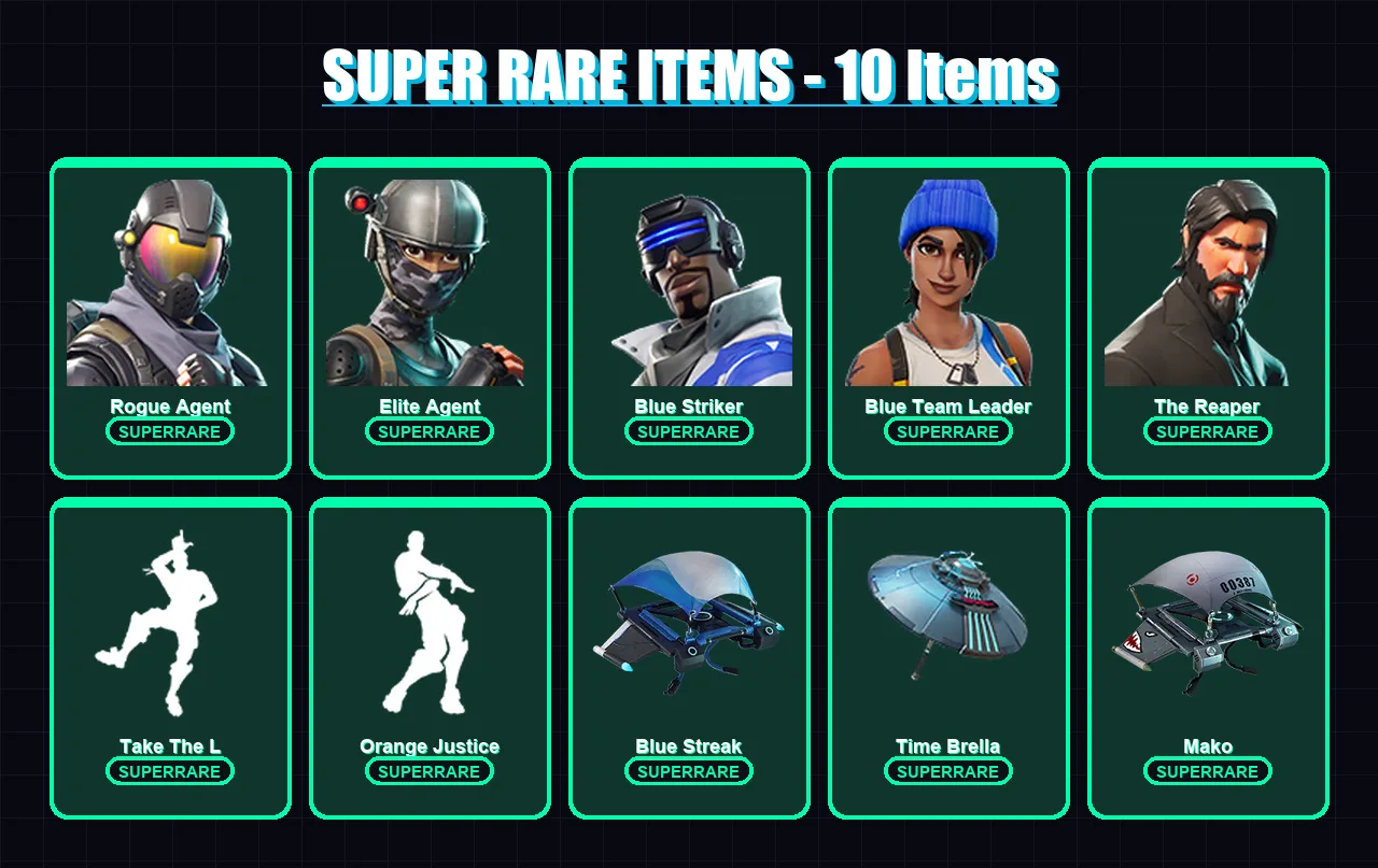 [PS4/PS5/XBOX/PC] | Rogue Agent | Elite Agent | Blue Striker | Blue Team Leader | The Reaper | 20 skin | 21 pickaxe | 27 emote | 27 glider | Lv527