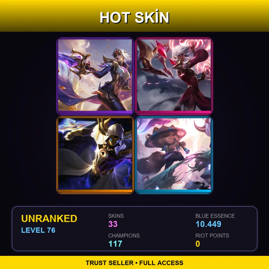 EUW | Lv76 | Unranked | 33 Skin | 117 Champ