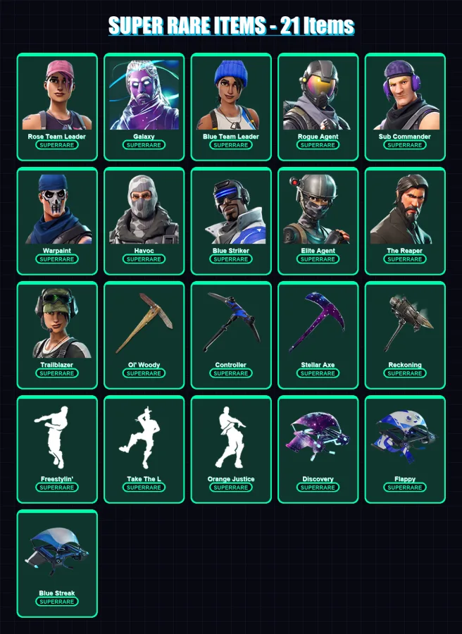 [PC/PSN] | Rose Team Leader | Galaxy | Blue Team Leader | Rogue Agent | Sub Commander | 81 skin | 117 pickaxe | 87 emote | 102 glider | Lv1540 — Fortnite account