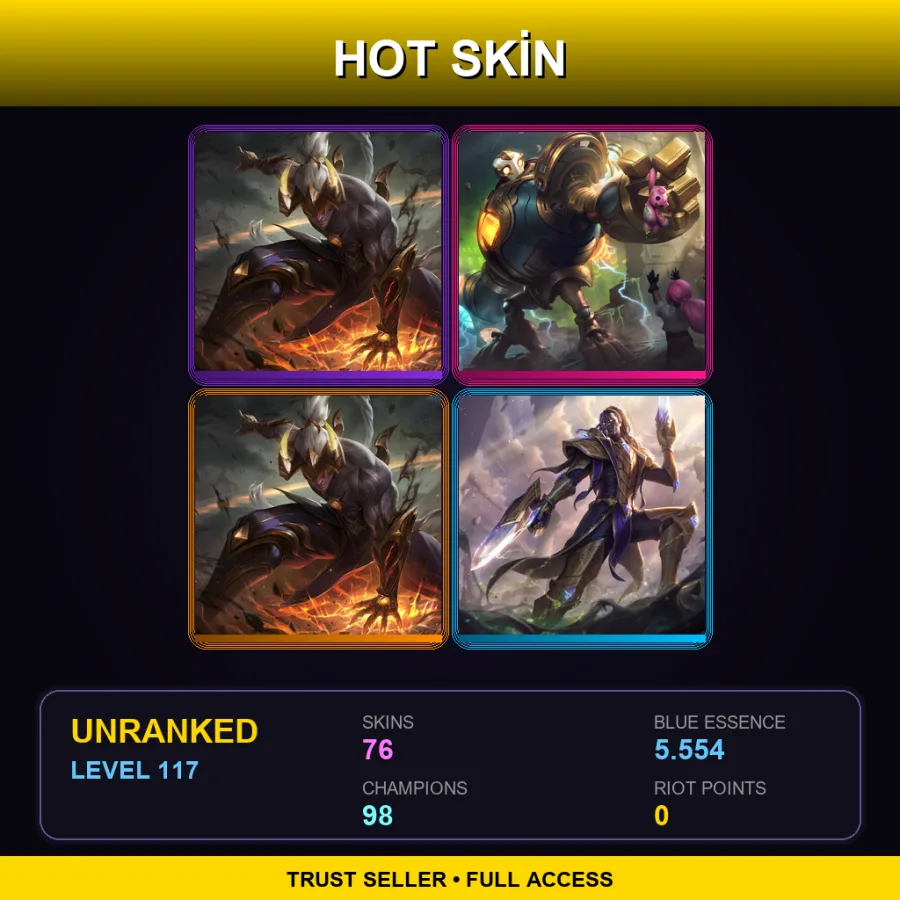 SG | Lv117 | Unranked | 76 Skin | 98 Champ — LoL account