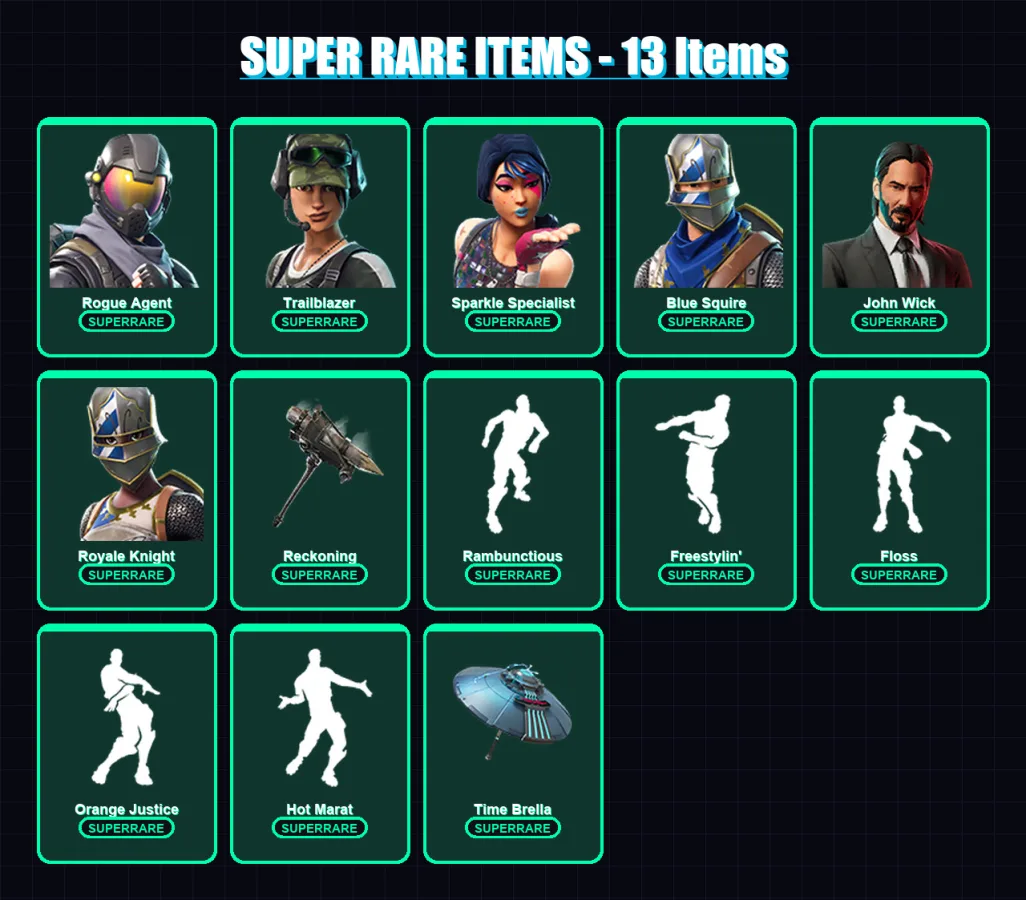 [PC/XBOX] | Rogue Agent | Trailblazer | Sparkle Specialist | Blue Squire | John Wick | 115 skin | 178 pickaxe | 161 emote | 134 glider | Lv3370