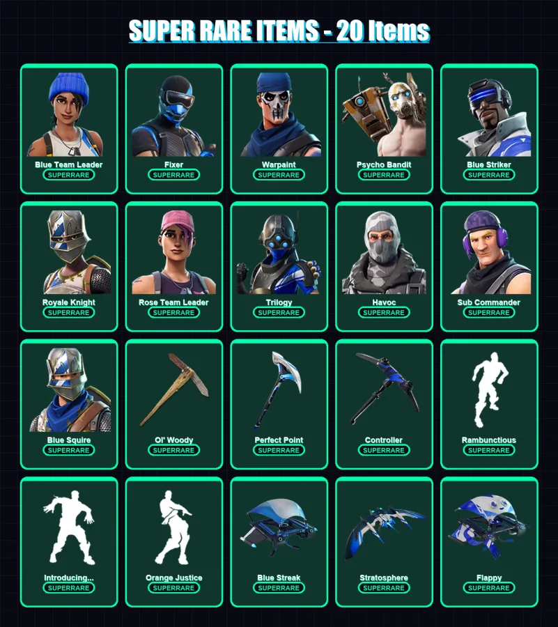 [PC/XBOX] | Blue Team Leader | Fixer | Warpaint | Psycho Bandit | Blue Striker | 28 skin | 34 pickaxe | 32 emote | 34 glider | Lv390