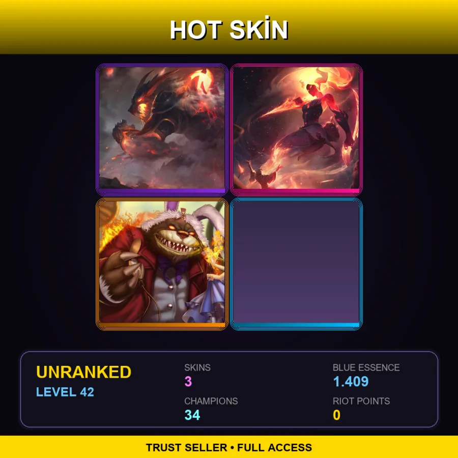 EUW | Lv42 | Unranked | 3 Skin | 34 Champ