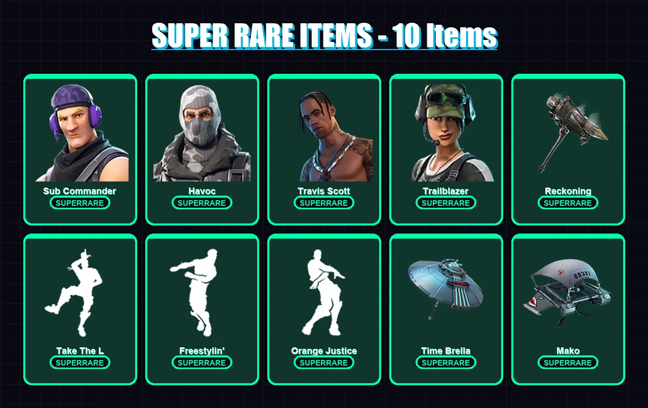 [PS4/PS5/XBOX/PC] | Sub Commander | Havoc | Travis Scott | Trailblazer | Dark Voyager | 47 skin | 41 pickaxe | 50 emote | 54 glider | Lv632