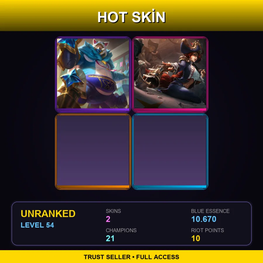LAN | Lv54 | Unranked | 2 Skin | 21 Champ — Unranked / Smurf League of Legends