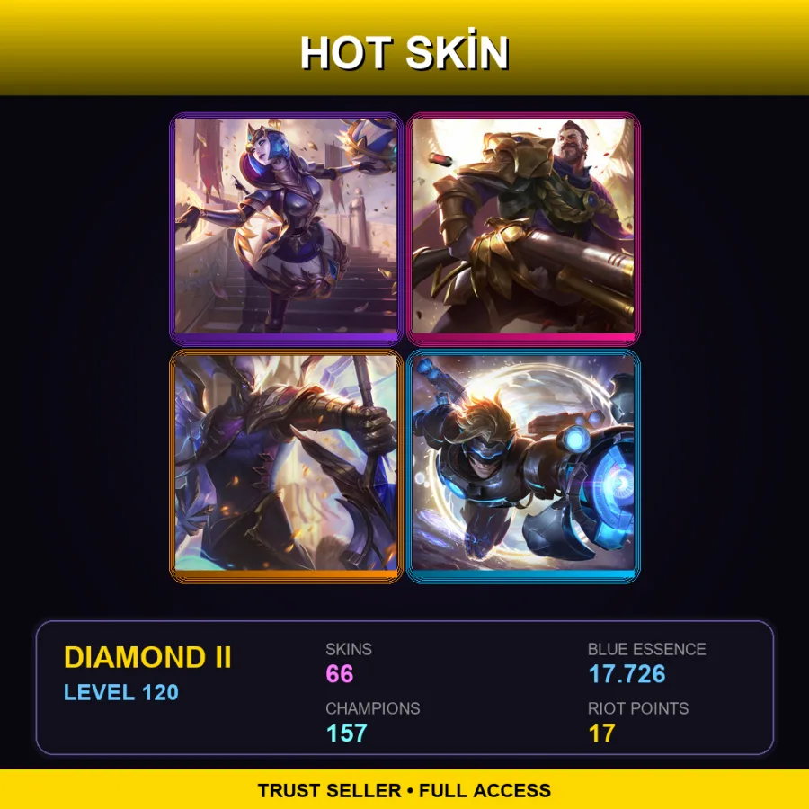 SG | Lv120 | Diamond II | 66 Skin | 157 Champ — LoL account