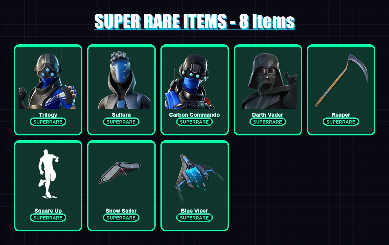 [PS4/PS5/XBOX/PC] | Trilogy | Sultura | Carbon Commando | Darth Vader | Paradigm (Reality-659) | 56 skin | 58 pickaxe | 49 emote | 47 glider | Lv624