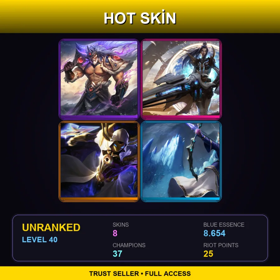 LAS | Lv40 | Unranked | 8 Skin | 37 Champ — LoL account