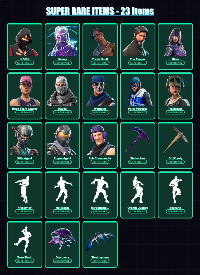 [PC/XBOX/PSN] | IKONIK | Galaxy | Travis Scott | The Reaper | Glow | 97 skin | 96 pickaxe | 102 emote | 91 glider | Lv2084 — Fortnite account
