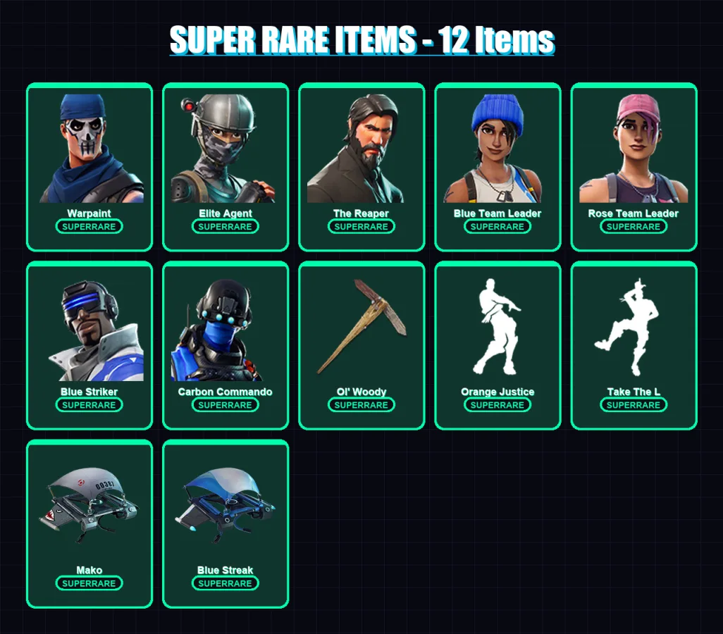 [PS4/PS5/XBOX/PC] | Warpaint | Elite Agent | The Reaper | Blue Team Leader | Rose Team Leader | 26 skin | 44 pickaxe | 33 emote | 44 glider | Lv619 — Fortnite account