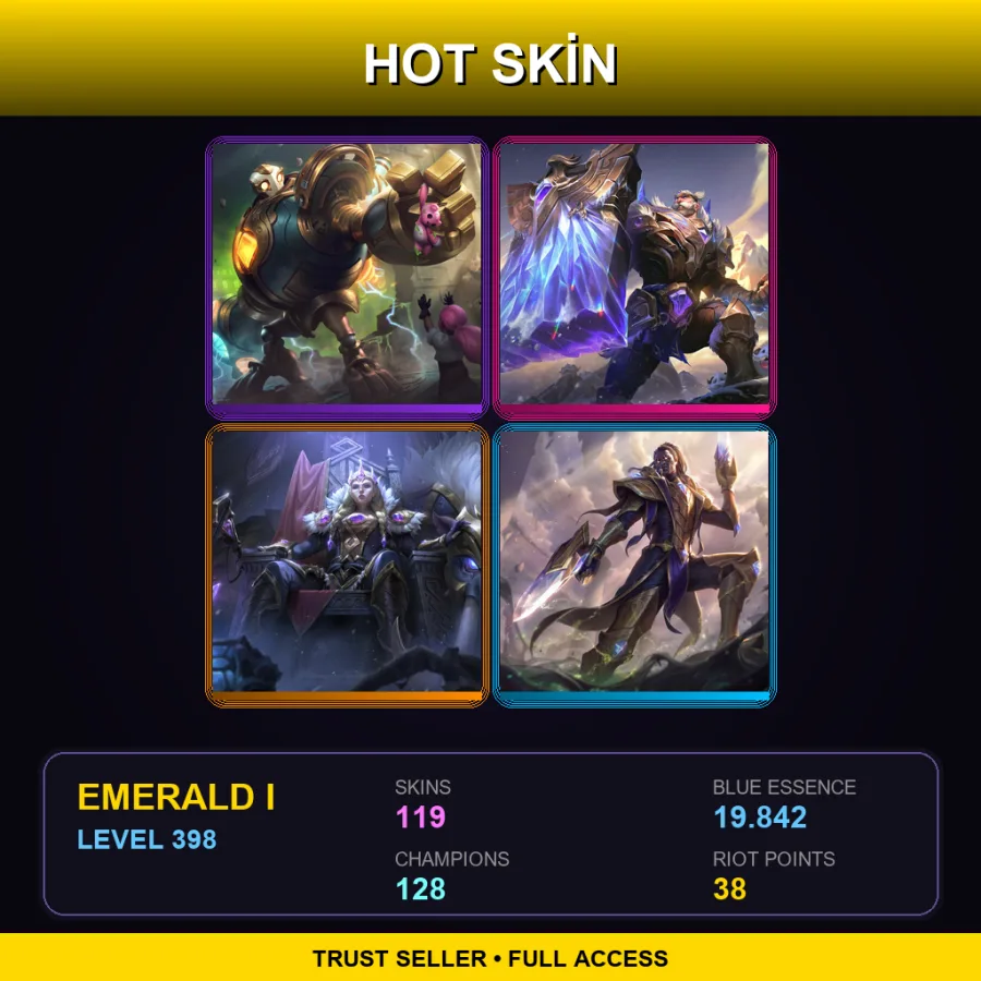 TR | Lv398 | Emerald I | 119 Skin | 128 Champ — LoL account