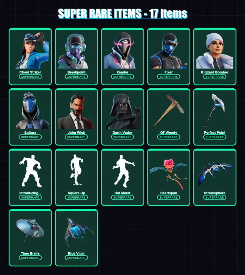 [PS4/PS5/XBOX/PC] | Cloud Striker | Breakpoint | Xander | Fixer | Blizzard Bomber | 233 skin | 247 pickaxe | 202 emote | 201 glider | Lv3548