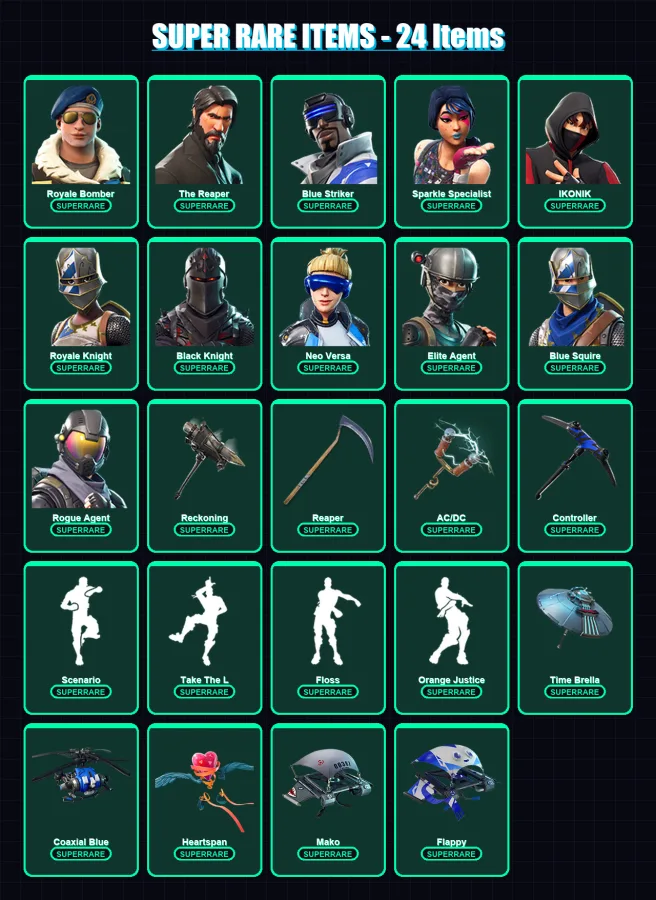 [PS4/PS5/XBOX/PC] | Royale Bomber | The Reaper | Blue Striker | Sparkle Specialist | IKONIK | 127 skin | 95 pickaxe | 109 emote | 80 glider | Lv1533
