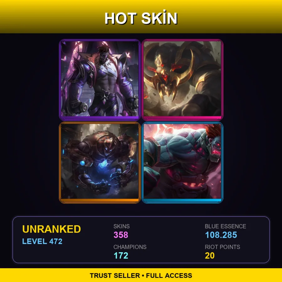 VN | Lv472 | Unranked | 358 Skin | 172 Champ — LoL account
