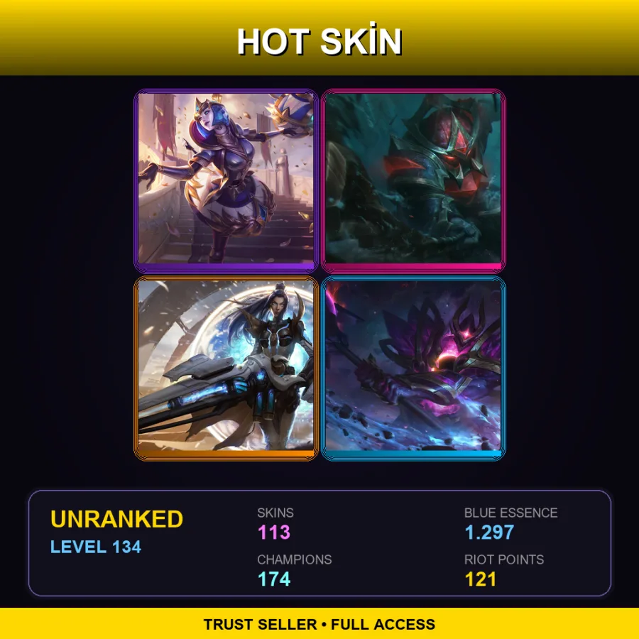 SG | Lv134 | Unranked | 113 Skin | 174 Champ — LoL account